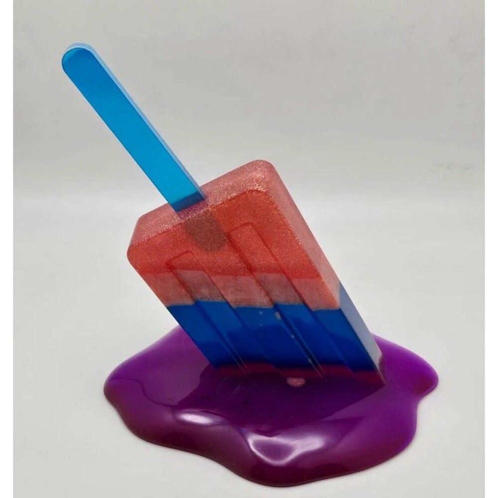 Melting Popsicle Sculpture Art Modern Decor Blue Pink Purple Resin Epoxy Sparkle